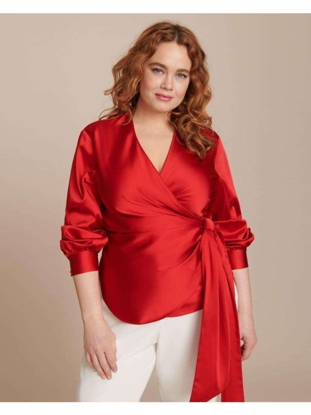 Jonathan Simkhai Exclusive Red Satin TieFront Wrap Top Size 18